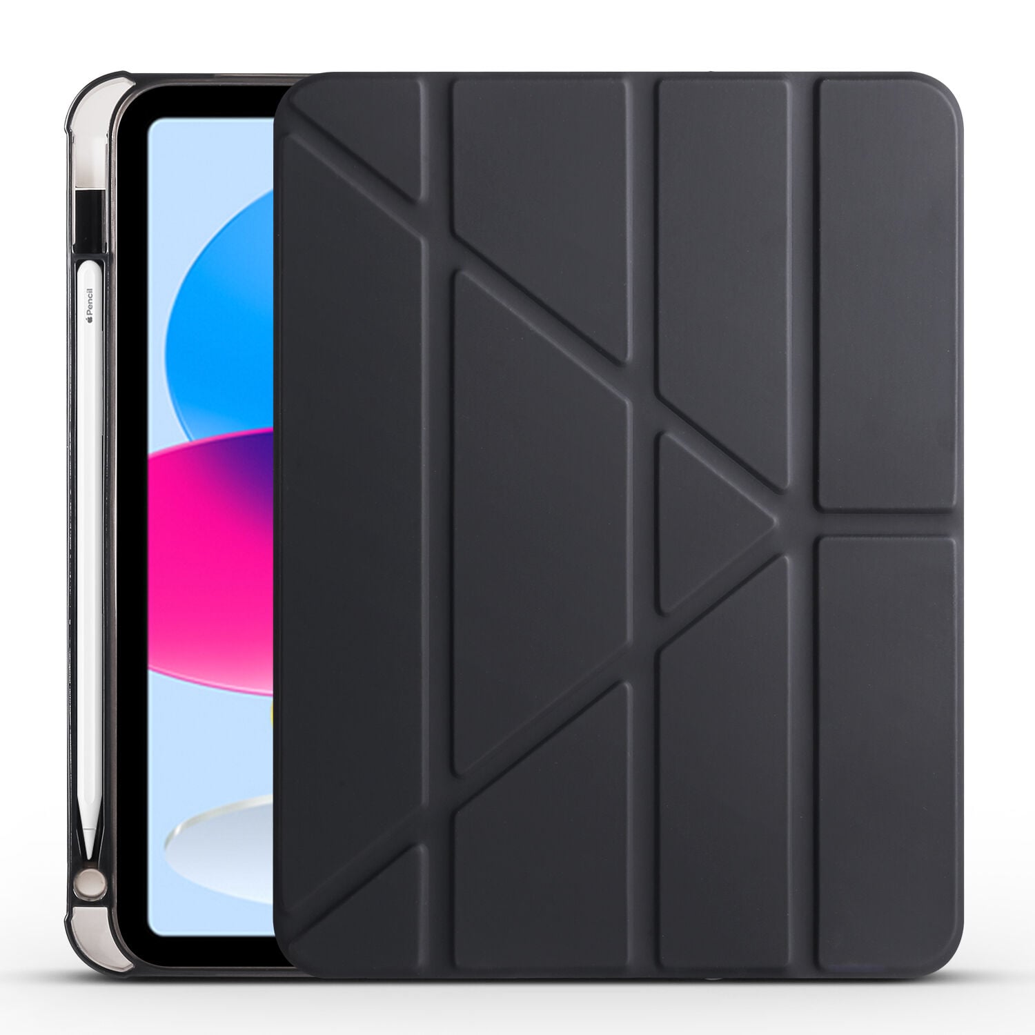 iPad 10.9 2022 (10.Nesil) Kılıf Tri Folding Kalem Bölmeli Standlı Kılıf Siyah