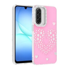 Samsung Galaxy A26 Uyumlu Kalpli Işıltılı Damla Taşlı Şeffaf Kenarlı Rivas Sert PC Koruyucu Telefon Kılıf