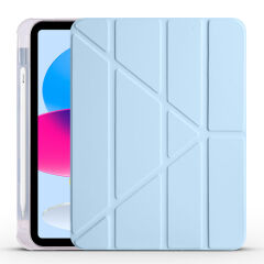 iPad 10.9 2022 (10.Nesil) Kılıf Tri Folding Kalem Bölmeli Standlı Kılıf Mavi