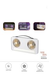 LED Işıklı Çift Fanlı Mini Masaüstü Vantilatör 1200mAh Şarjlı Taşınabilir Fan