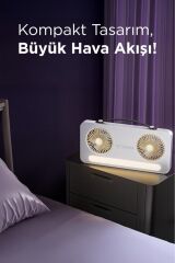 LED Işıklı Çift Fanlı Mini Masaüstü Vantilatör 1200mAh Şarjlı Taşınabilir Fan