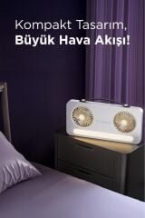 LED Işıklı Çift Fanlı Mini Masaüstü Vantilatör 1200mAh Şarjlı Taşınabilir Fan