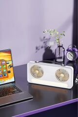 LED Işıklı Çift Fanlı Mini Masaüstü Vantilatör 1200mAh Şarjlı Taşınabilir Fan