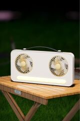 LED Işıklı Çift Fanlı Mini Masaüstü Vantilatör 1200mAh Şarjlı Taşınabilir Fan