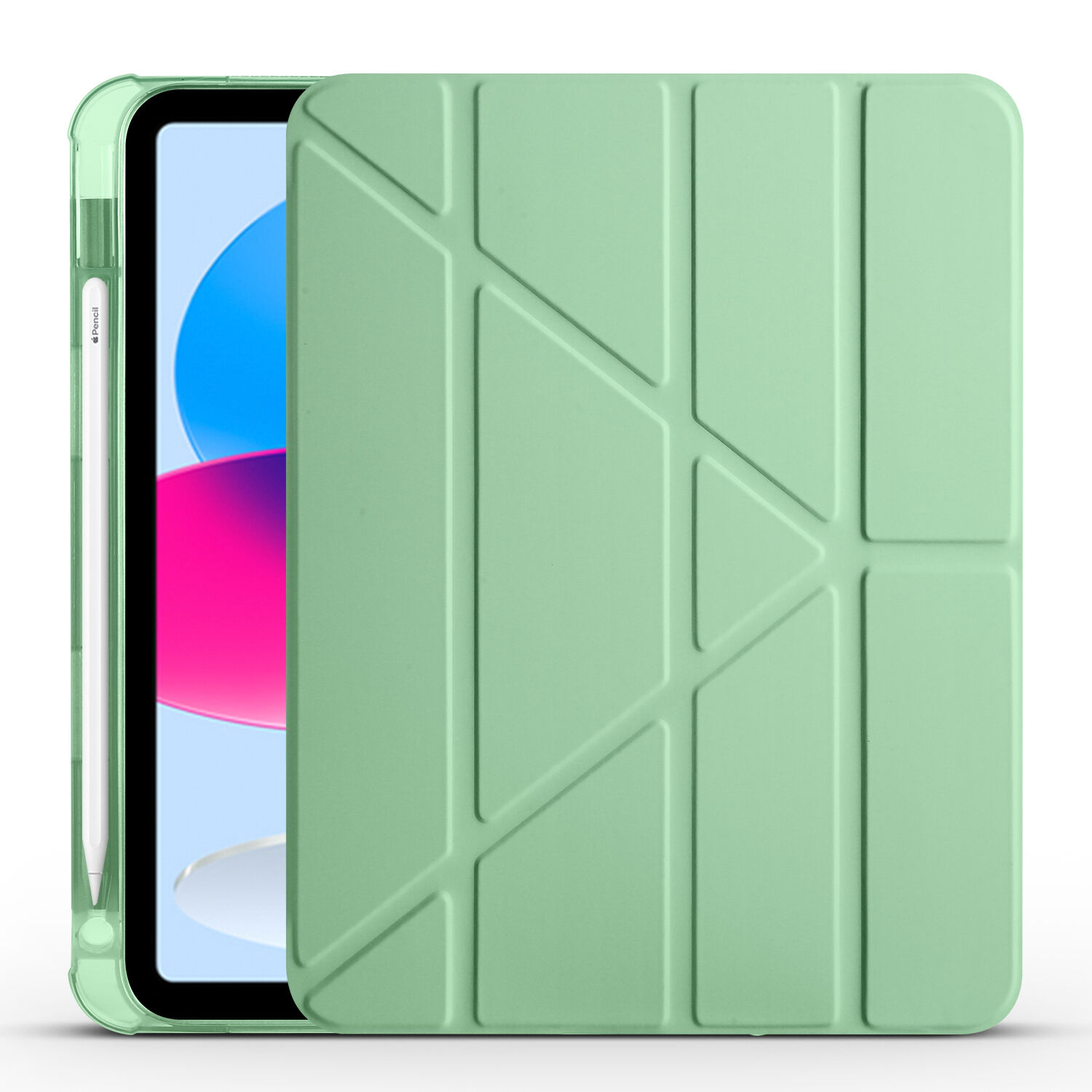 iPad 10.9 2022 (10.Nesil) Kılıf Tri Folding Kalem Bölmeli Standlı Kılıf Açık Yeşil