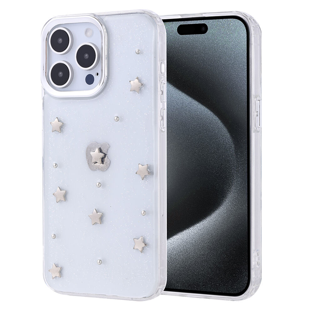 iPhone 15 Pro Max Kılıf Airbag Tasarımlı Simli Şeffaf Kutup Kapak Yıldız