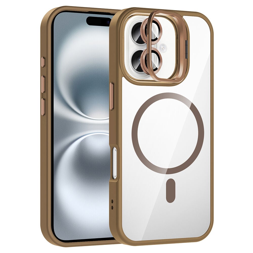 iPhone 16 Kılıf Standlı ve Kamera Lens Hediyeli Kablosuz Şarj Özellikli Etro Kapak Desert Titanyum