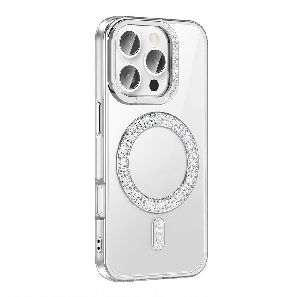 iPhone 16 Pro Kılıf Pırlanta Taş Tasarımlı Kablosuz Şarj Özellikli Karetta Silikon Kapak