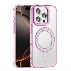 iPhone 16 Pro Kılıf Pırlanta Taş Tasarımlı Kablosuz Şarj Özellikli Karetta Silikon Kapak