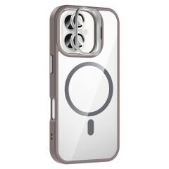 iPhone 16 Plus Kılıf Standlı ve Kamera Lens Hediyeli Kablosuz Şarj Özellikli Etro Kapak Derin Mor