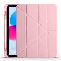 iPad 10.9 2022 (10.Nesil) Kılıf Tri Folding Kalem Bölmeli Standlı Kılıf Rose Gold