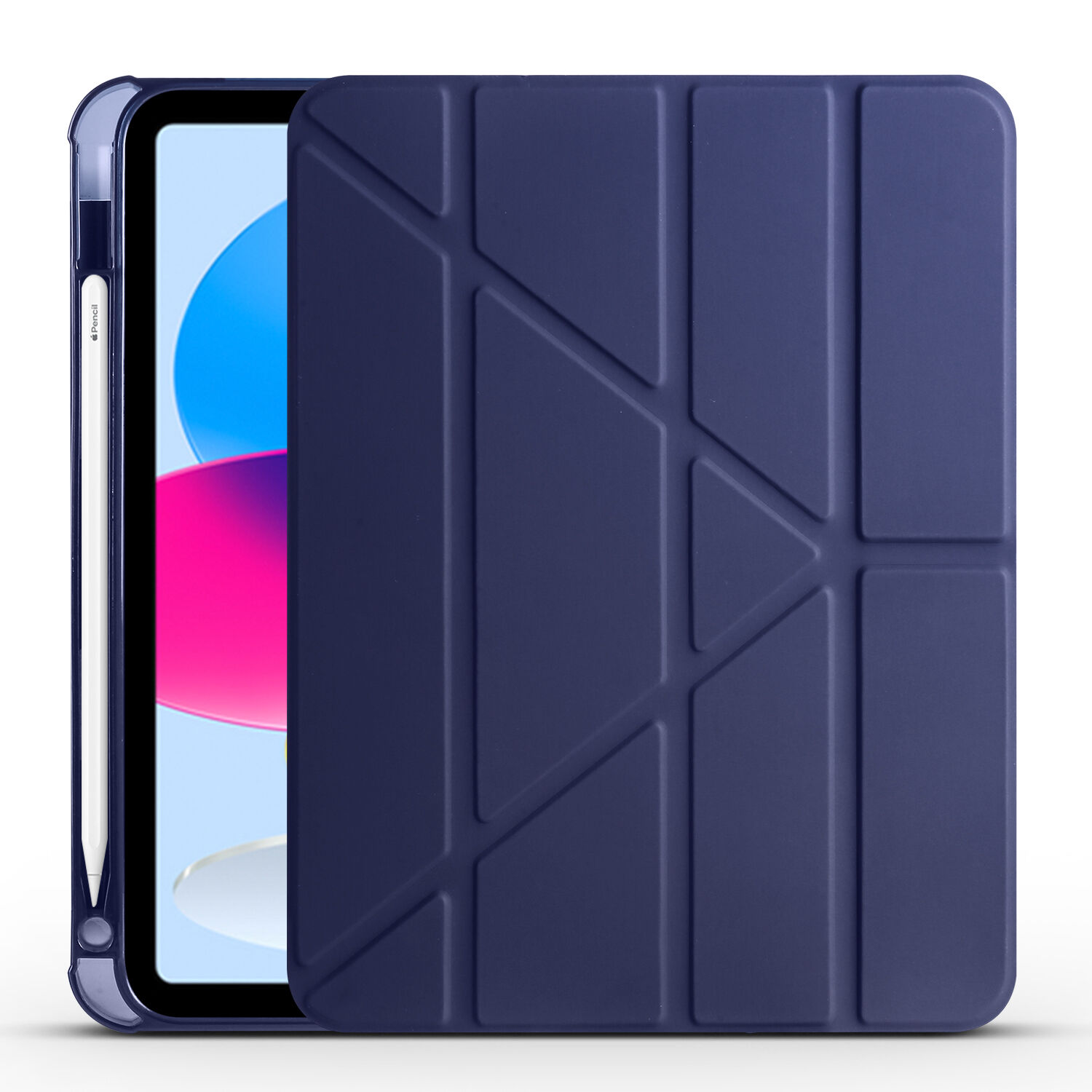 iPad 10.9 2022 (10.Nesil) Kılıf Tri Folding Kalem Bölmeli Standlı Kılıf Lacivert