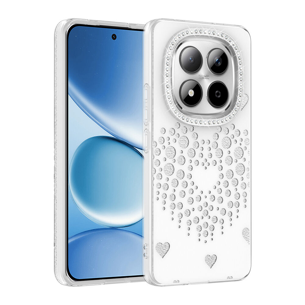 Xiaomi Redmi Note 15 Pro 4G Uyumlu Kalpli Işıltılı Damla Taşlı Şeffaf Kenarlı Rivas Sert PC Koruyucu Telefon Kılıf