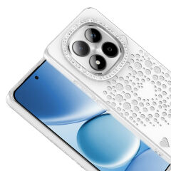 Xiaomi Redmi Note 15 Pro 4G Uyumlu Kalpli Işıltılı Damla Taşlı Şeffaf Kenarlı Rivas Sert PC Koruyucu Telefon Kılıf