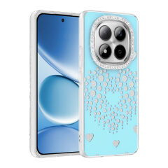Xiaomi Redmi Note 15 Pro 4G Uyumlu Kalpli Işıltılı Damla Taşlı Şeffaf Kenarlı Rivas Sert PC Koruyucu Telefon Kılıf