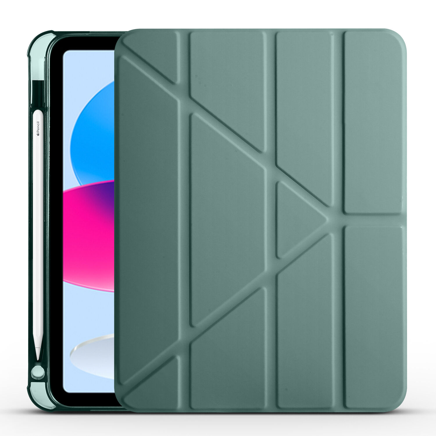 iPad 10.9 2022 (10.Nesil) Kılıf Tri Folding Kalem Bölmeli Standlı Kılıf Koyu Yeşil