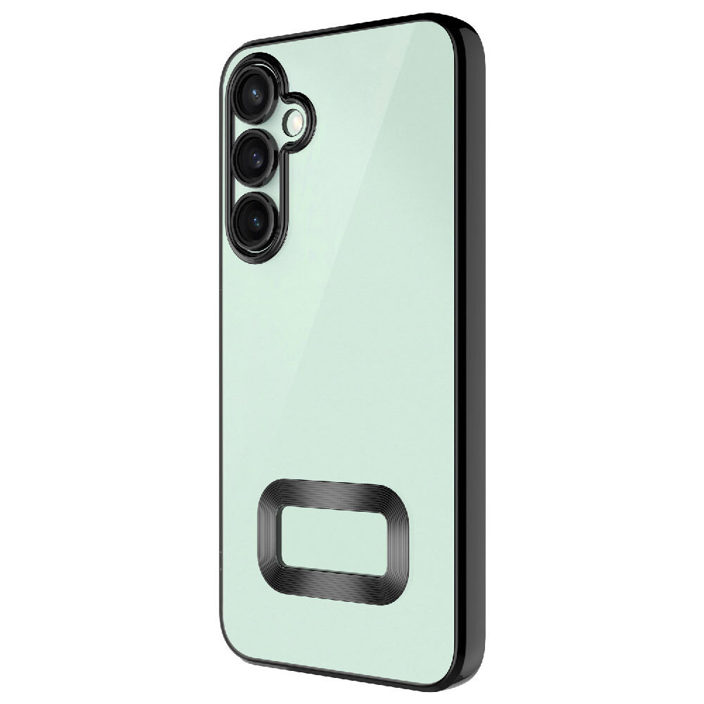 Samsung Galaxy A36 Logo Gösteren Parlak Kenarlı Kamera Lens Korumalı Şeffaf Omega Silikon Kapak Siyah