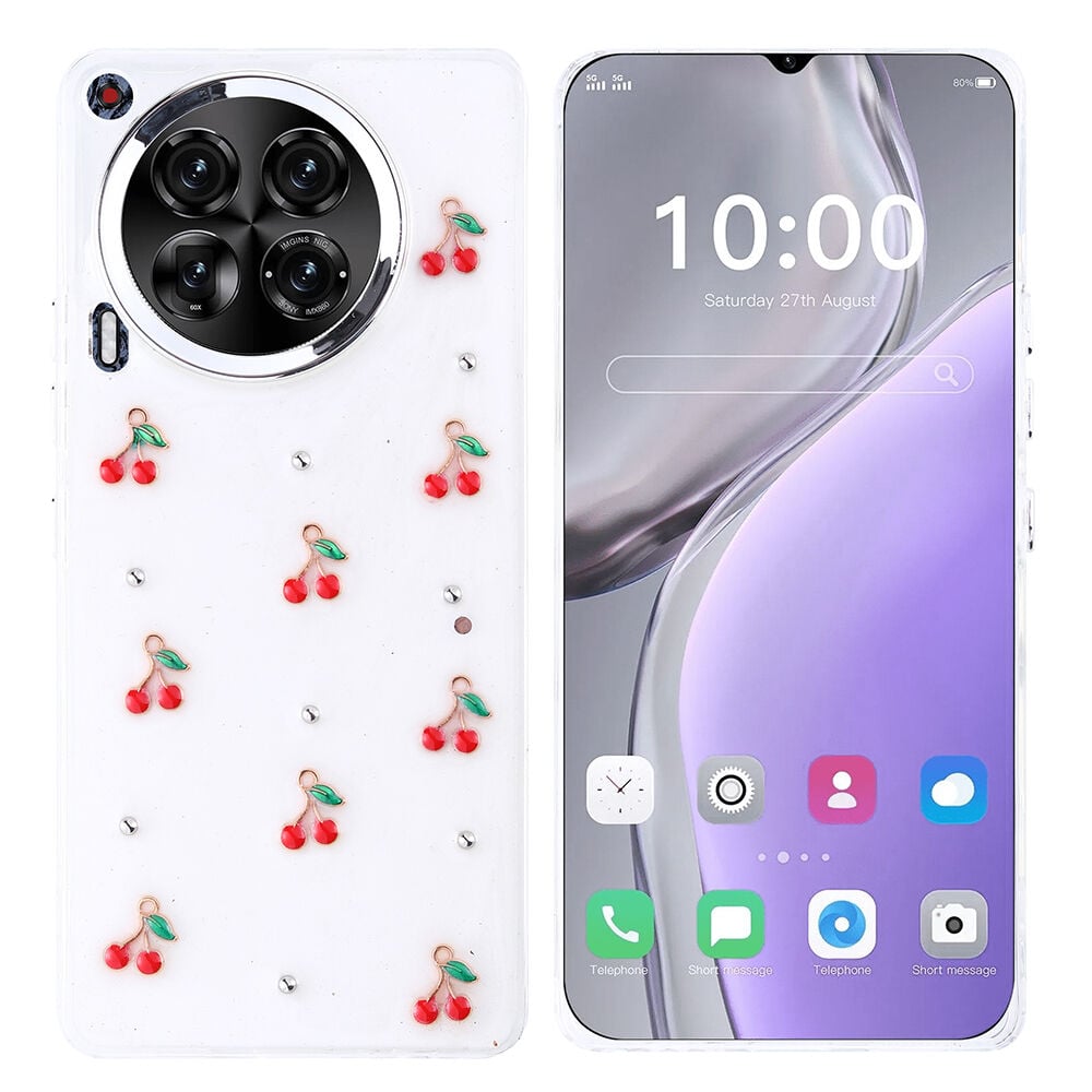 Tecno Camon 30 5G Kılıf Airbag Tasarımlı Simli Şeffaf Kutup Kapak Kiraz
