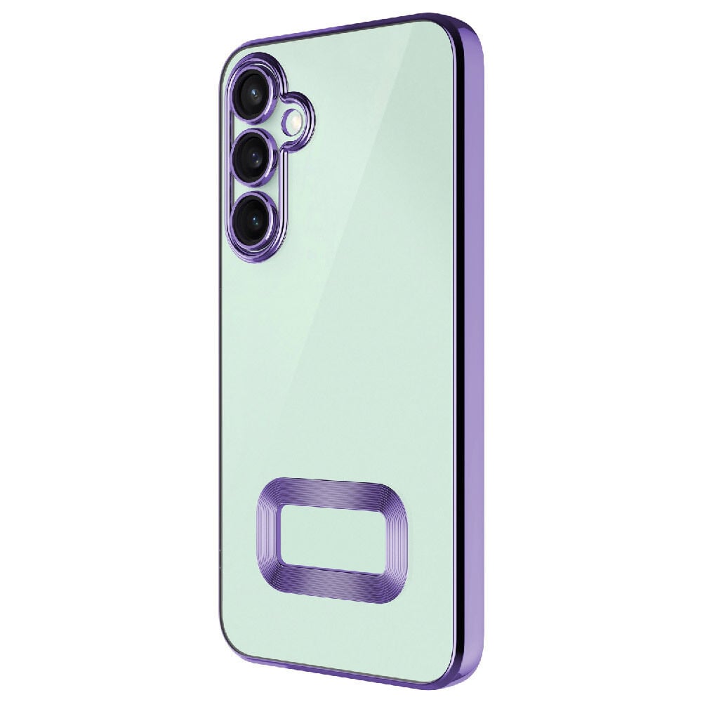 Samsung Galaxy A36 Logo Gösteren Parlak Kenarlı Kamera Lens Korumalı Şeffaf Omega Silikon Kapak Lila