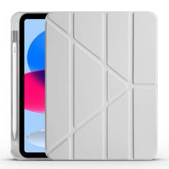 iPad 10.9 2022 (10.Nesil) Kılıf Tri Folding Kalem Bölmeli Standlı Kılıf Gri