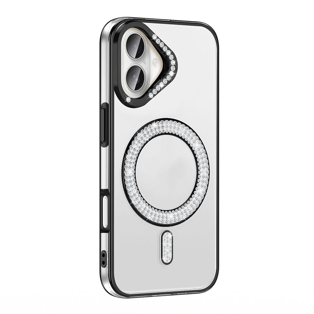 iPhone 16 Plus Kılıf Pırlanta Taş Tasarımlı Kablosuz Şarj Özellikli Karetta Silikon Kapak