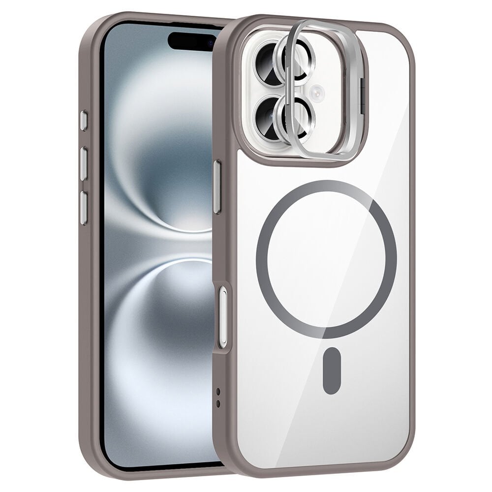 iPhone 16 Plus Kılıf Standlı ve Kamera Lens Hediyeli Kablosuz Şarj Özellikli Etro Kapak Desert Titanyum