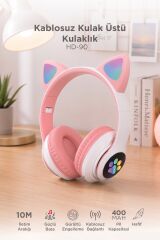 Bluetooth Kulaklık Kulak Üstü Kedi Tasarımlı Kablosuz Kulaklık HD90 Pembe