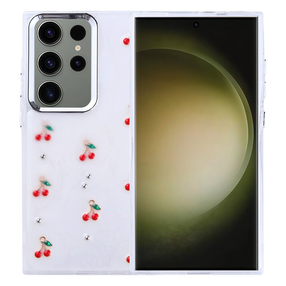 Samsung Galaxy S25 Ultra Kılıf Airbag Tasarımlı Simli Şeffaf Kutup Kapak Kiraz