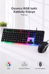 Oyuncu Rgb Işıklı Kablolu Q Klavye Ve Mouse Seti TMK03