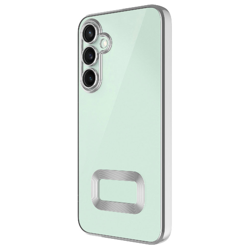 Samsung Galaxy A36 Logo Gösteren Parlak Kenarlı Kamera Lens Korumalı Şeffaf Omega Silikon Kapak Gümüş