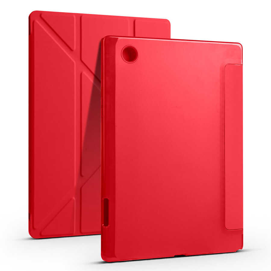 Samsung Galaxy Tab A8 10.5 SM-X200 (2021) Kılıf Zore Tri Folding Kalem Bölmeli Standlı Kılıf Kırmızı