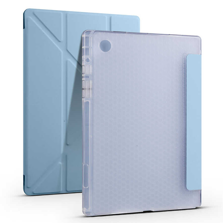 Samsung Galaxy Tab A8 10.5 SM-X200 (2021) Kılıf Zore Tri Folding Kalem Bölmeli Standlı Kılıf Mavi