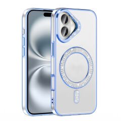 iPhone 16 Kılıf Pırlanta Taş Tasarımlı Kablosuz Şarj Özellikli Karetta Silikon Kapak