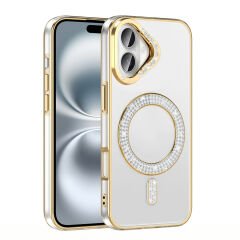 iPhone 16 Kılıf Pırlanta Taş Tasarımlı Kablosuz Şarj Özellikli Karetta Silikon Kapak