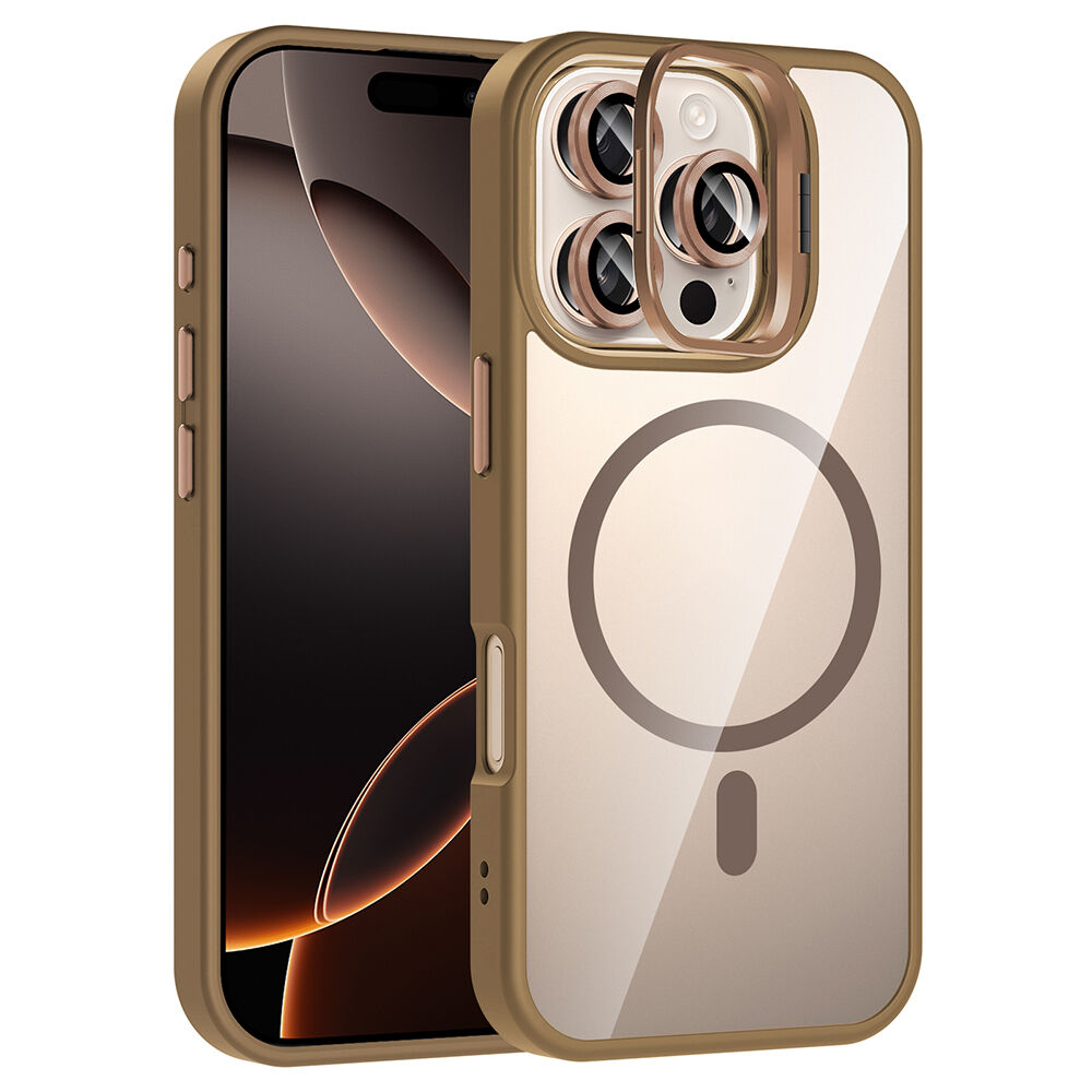 iPhone 16 Pro Kılıf Standlı ve Kamera Lens Hediyeli Kablosuz Şarj Özellikli Etro Kapak Desert Titanyum
