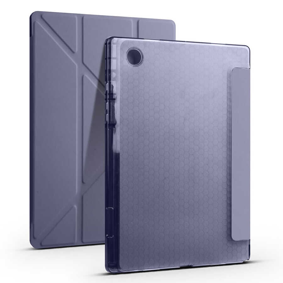 Samsung Galaxy Tab A8 10.5 SM-X200 (2021) Kılıf Zore Tri Folding Kalem Bölmeli Standlı Kılıf Mor