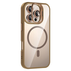 iPhone 16 Pro Max Kılıf Standlı ve Kamera Lens Hediyeli Kablosuz Şarj Özellikli Etro Kapak Lacivert