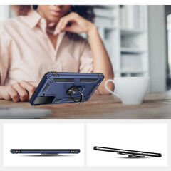 Samsung Galaxy S21 Plus Kılıf Vega Tank Sert Yüzüklü Standlı Zırh Koruma Kapak Gri