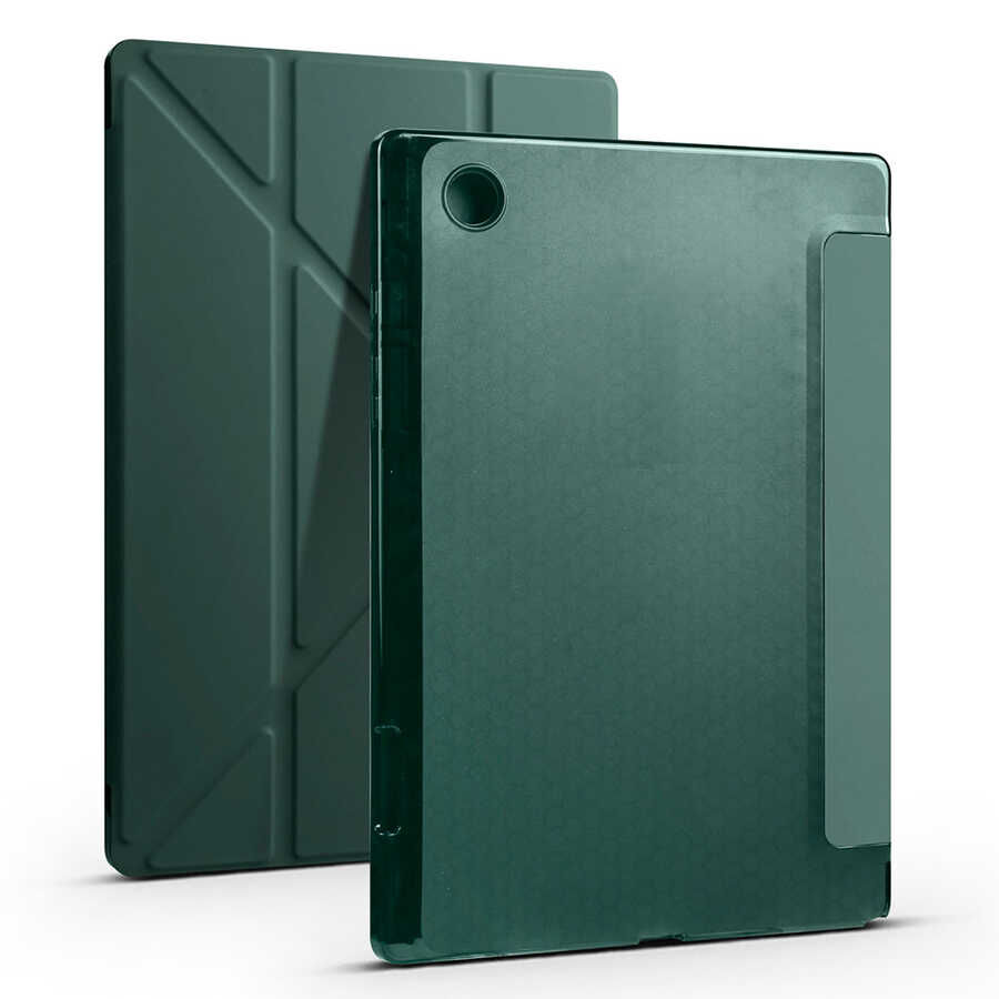 Samsung Galaxy Tab A8 10.5 SM-X200 (2021) Kılıf Zore Tri Folding Kalem Bölmeli Standlı Kılıf Koyu Yeşil