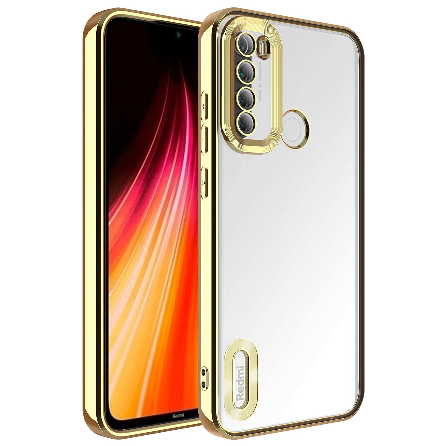 Xiaomi Redmi Note 8 Kılıf Kamera Korumalı Logo Gösteren Omega Kapak Kılıf Gold