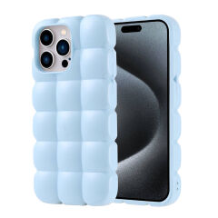 iPhone 15 Pro Max Kılıf Parlak Esnek Silikon Dom Dom Kapak Mavi