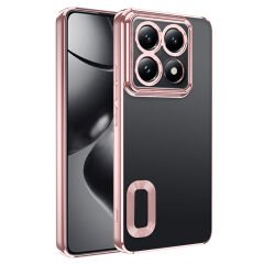 Xiaomi 14T Pro Kılıf Logo Gösteren Parlak Kenarlı Kamera Lens Korumalı Şeffaf Omega Silikon Kapak