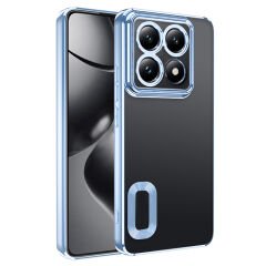 Xiaomi 14T Pro Kılıf Logo Gösteren Parlak Kenarlı Kamera Lens Korumalı Şeffaf Omega Silikon Kapak