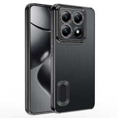 Xiaomi 14T Pro Kılıf Logo Gösteren Parlak Kenarlı Kamera Lens Korumalı Şeffaf Omega Silikon Kapak Lila