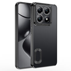 Xiaomi 14T Pro Kılıf Logo Gösteren Parlak Kenarlı Kamera Lens Korumalı Şeffaf Omega Silikon Kapak