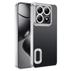 Xiaomi 14T Pro Kılıf Logo Gösteren Parlak Kenarlı Kamera Lens Korumalı Şeffaf Omega Silikon Kapak