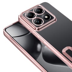 Xiaomi 14T Pro Kılıf Logo Gösteren Parlak Kenarlı Kamera Lens Korumalı Şeffaf Omega Silikon Kapak Lila