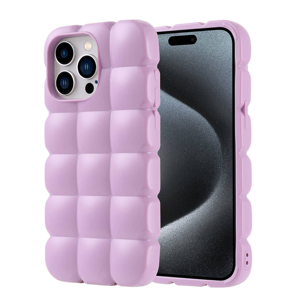 iPhone 15 Pro Max Kılıf Parlak Esnek Silikon Dom Dom Kapak Lila