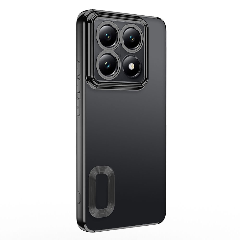 Xiaomi 14T Pro Kılıf Logo Gösteren Parlak Kenarlı Kamera Lens Korumalı Şeffaf Omega Silikon Kapak Siyah