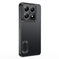 Xiaomi 14T Pro Kılıf Logo Gösteren Parlak Kenarlı Kamera Lens Korumalı Şeffaf Omega Silikon Kapak Siyah